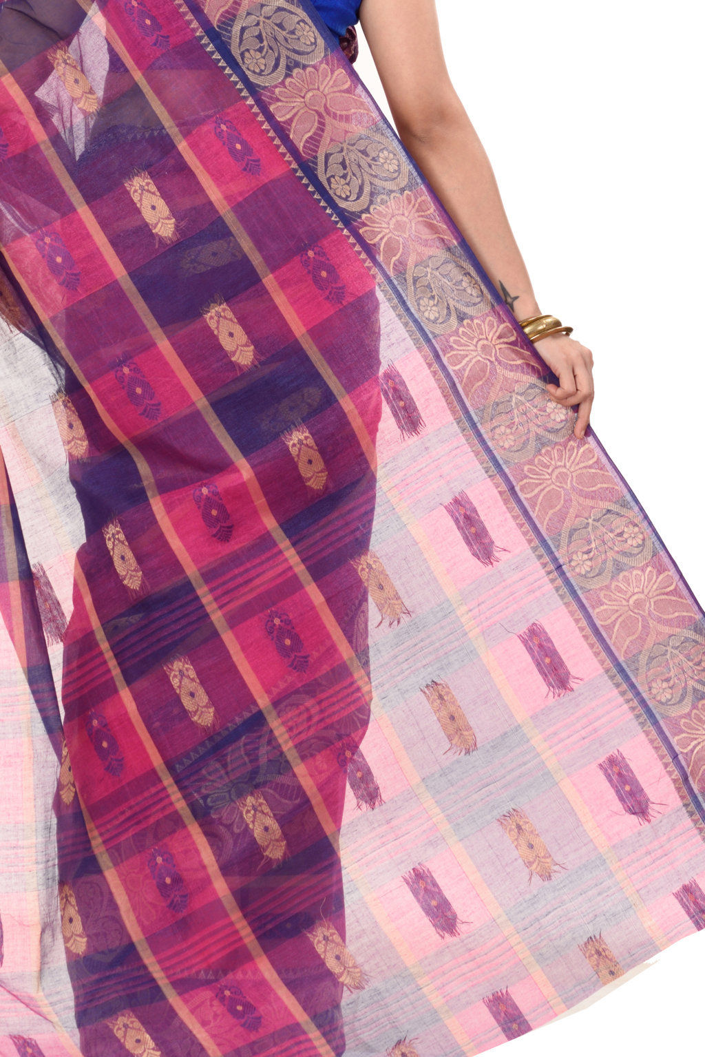 Pink Pure Cotton Krishnakali_Ankit Tant Saree (771)